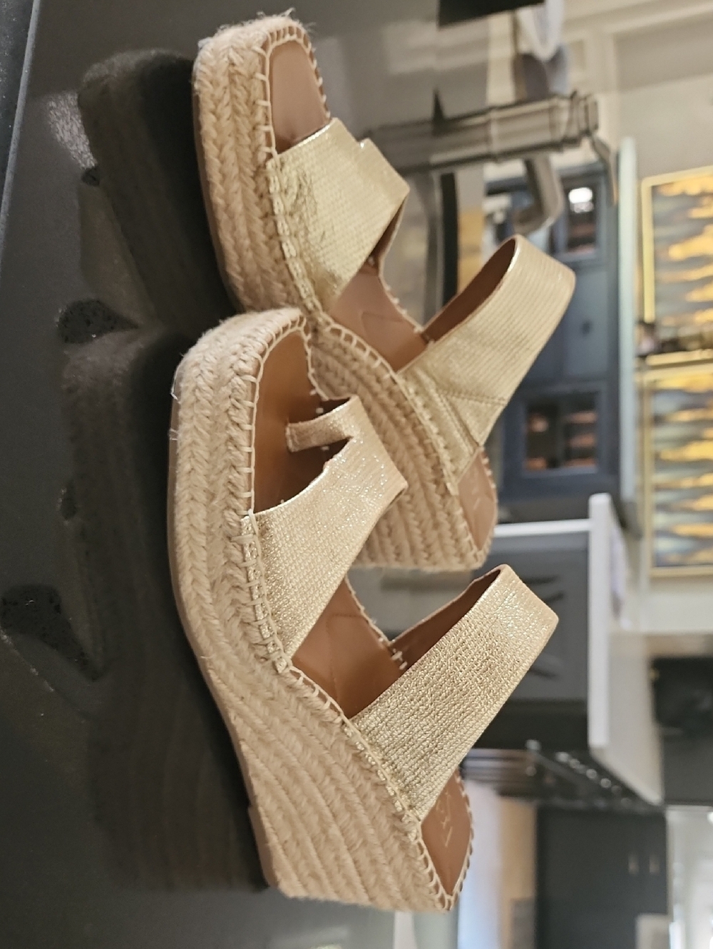 Franco Sarto Metallic Gold Espadrille Wedge Sandals